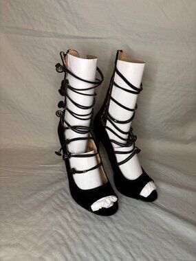 Liliana Stiletto Heels Faux Suede Black Strappy Sandals